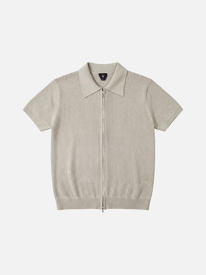 Men's knitted polo shirt with short sleeves front view
