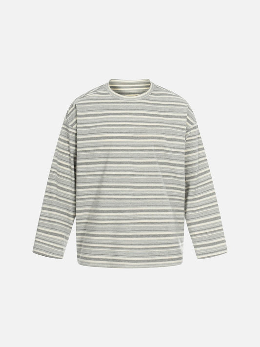 Men's grey striped long sleeve T-shirt shown from the front
