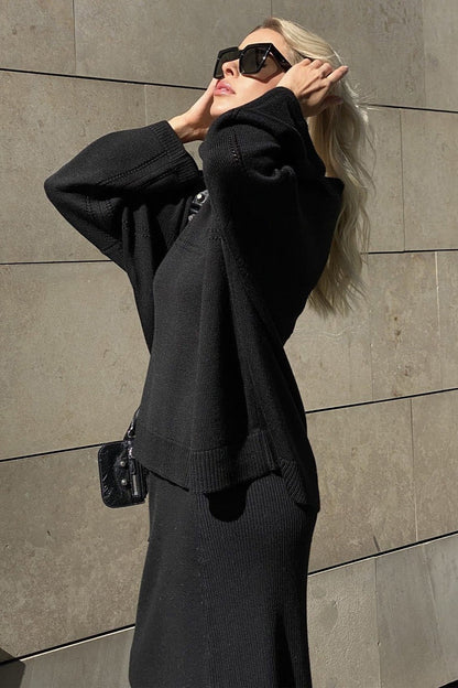 Damen-Strickset mit Oberteil und passendem Midirock
