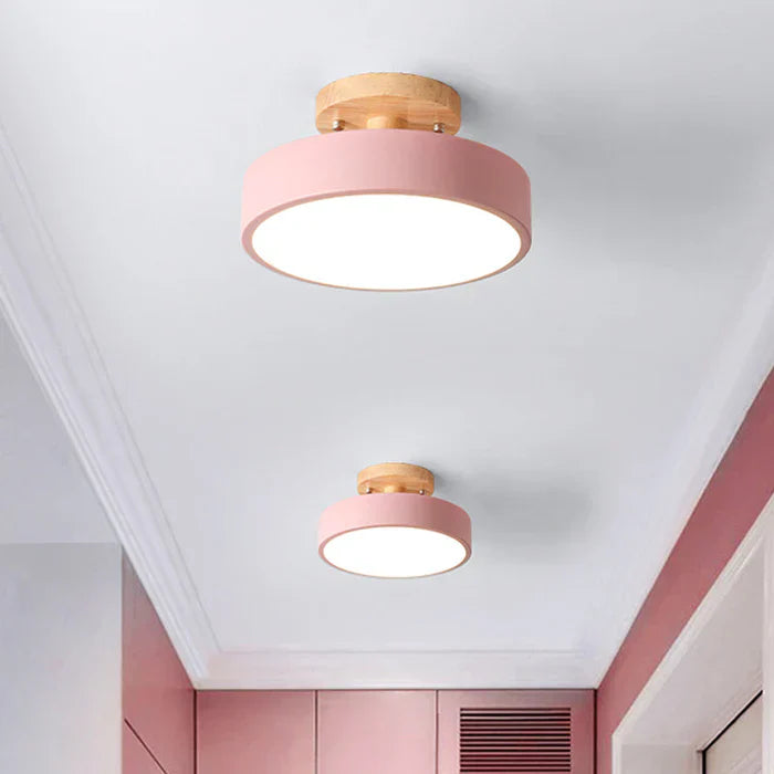 Scandinavian LED ceiling lamp with wooden details &amp; modern color options