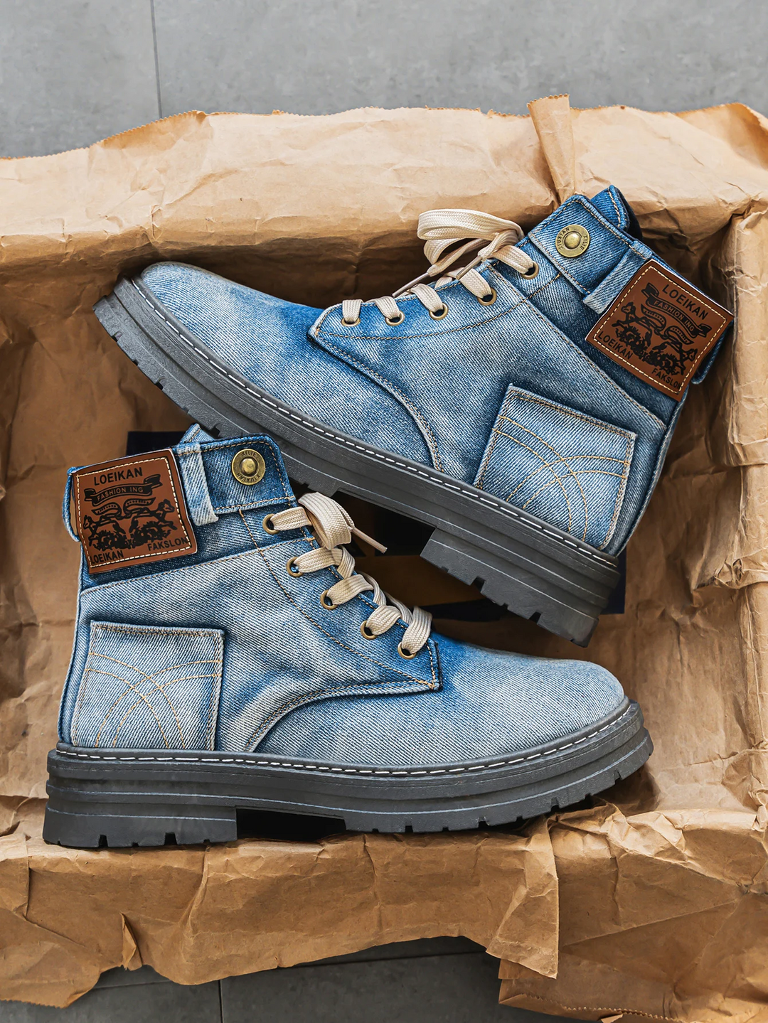 Men's Denim Boots with Robust Sole