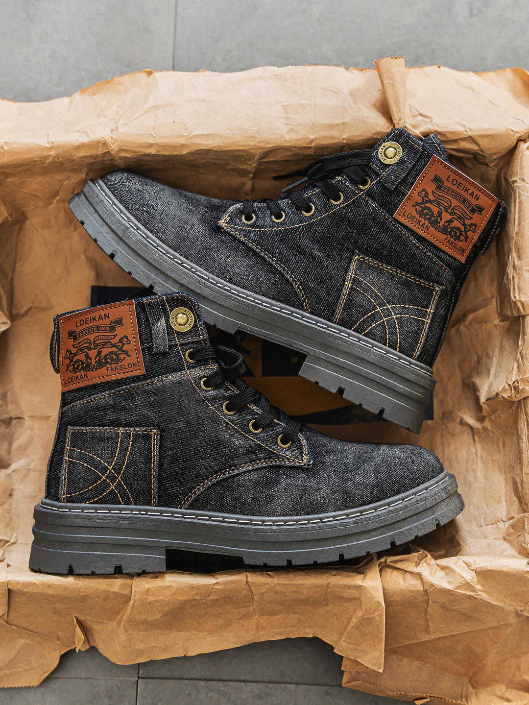 Men's Denim Boots with Robust Sole