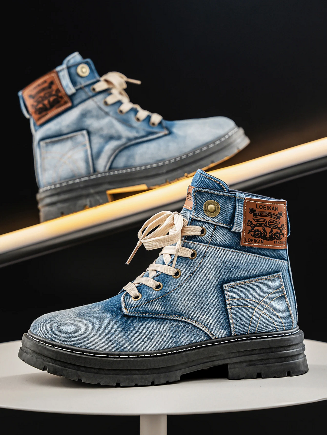 Men's Denim Boots with Robust Sole
