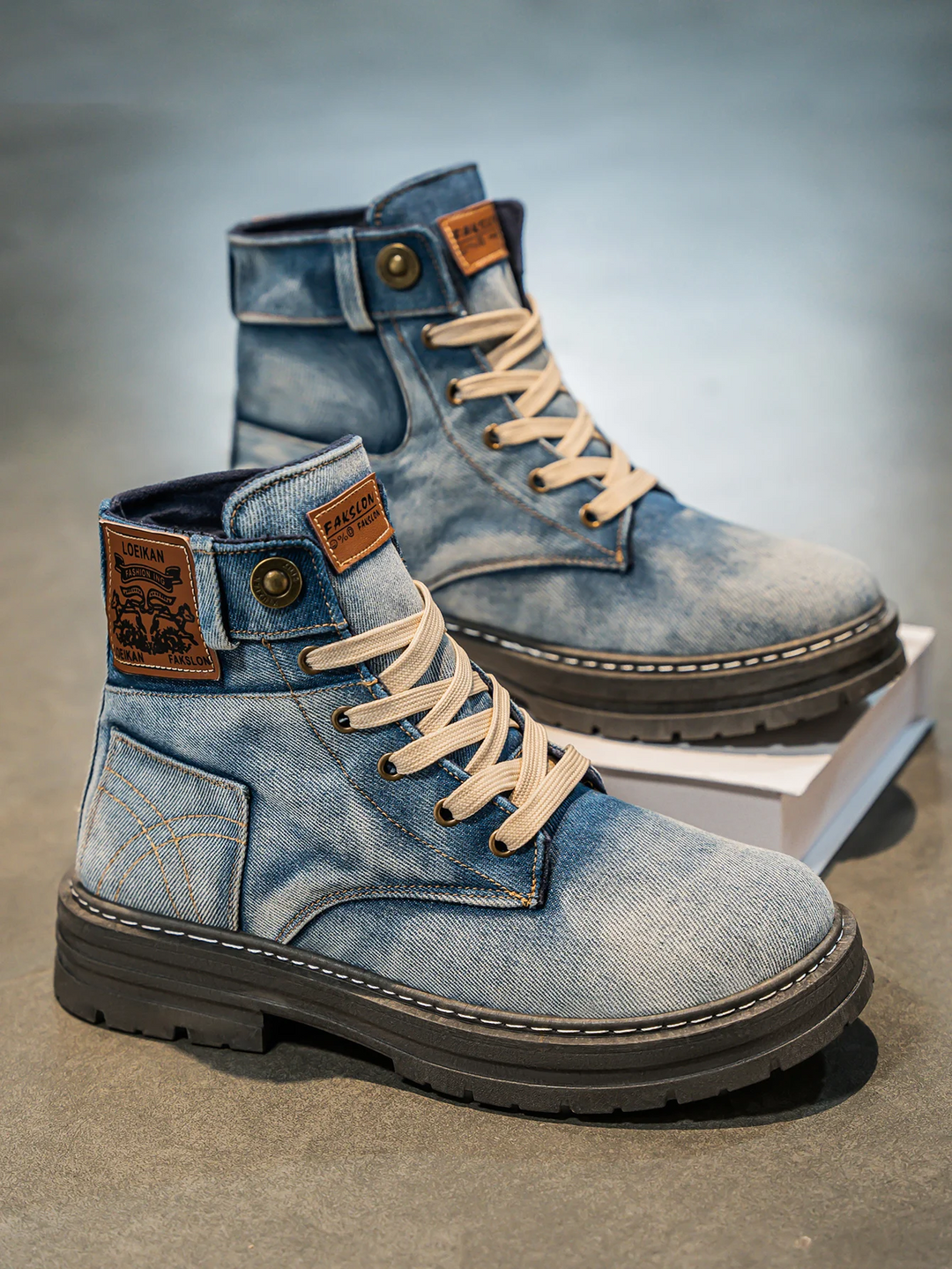 Men's Denim Boots with Robust Sole