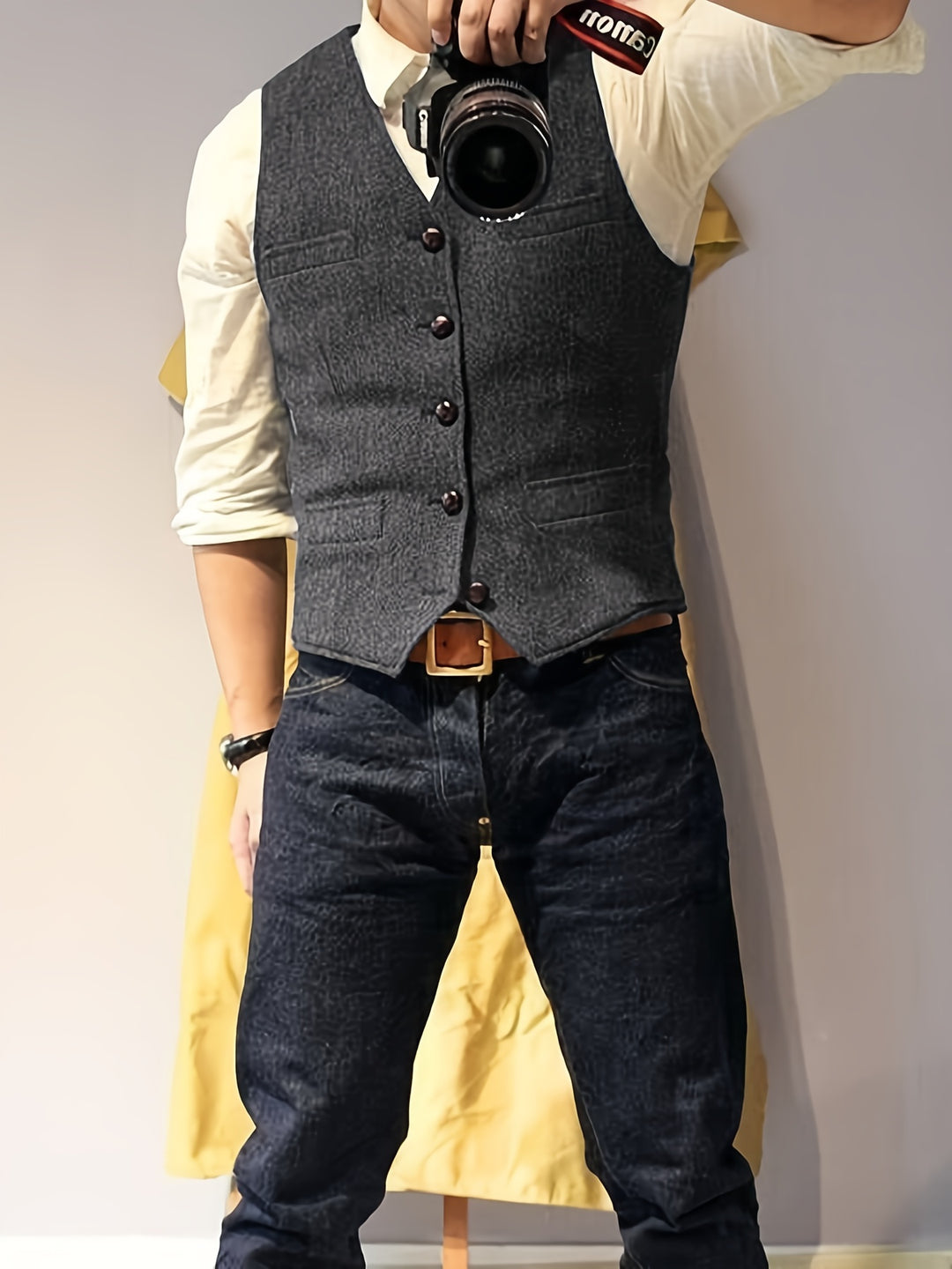 Vintage tweed western-style vest for men