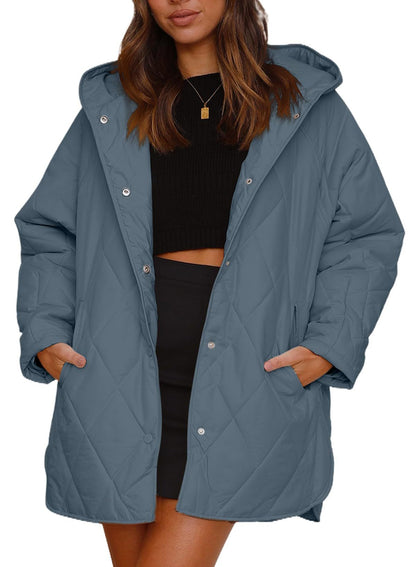 Damen Steppjacke Mit Kapuze Und Fronttaschen