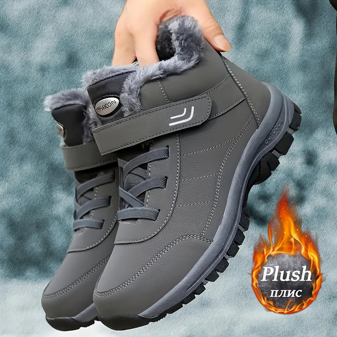 Lined outdoor winter boots with Velcro closure for women