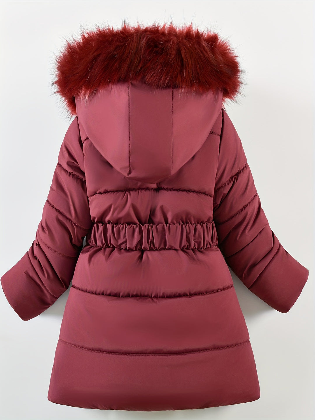 Quilted winter jacket with hood and belt for women