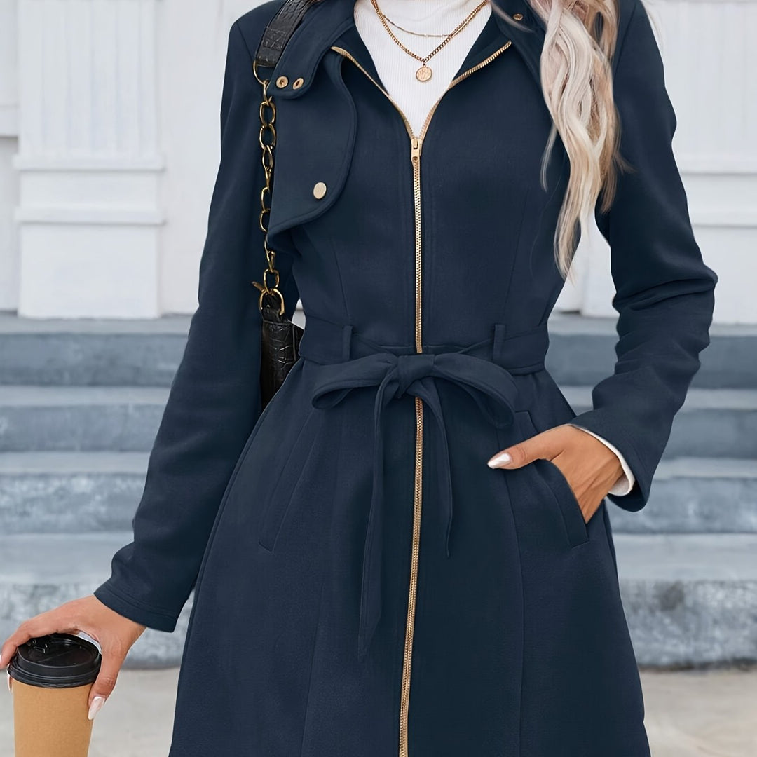 Mid-length trench coat with lapel collar for women