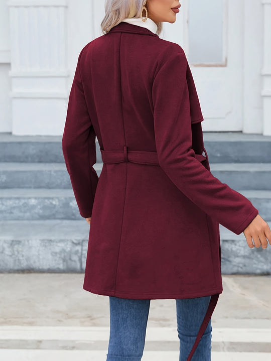 Mid-length trench coat with lapel collar for women