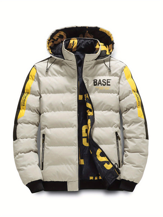 Warm puffer jacket with letter pattern for men