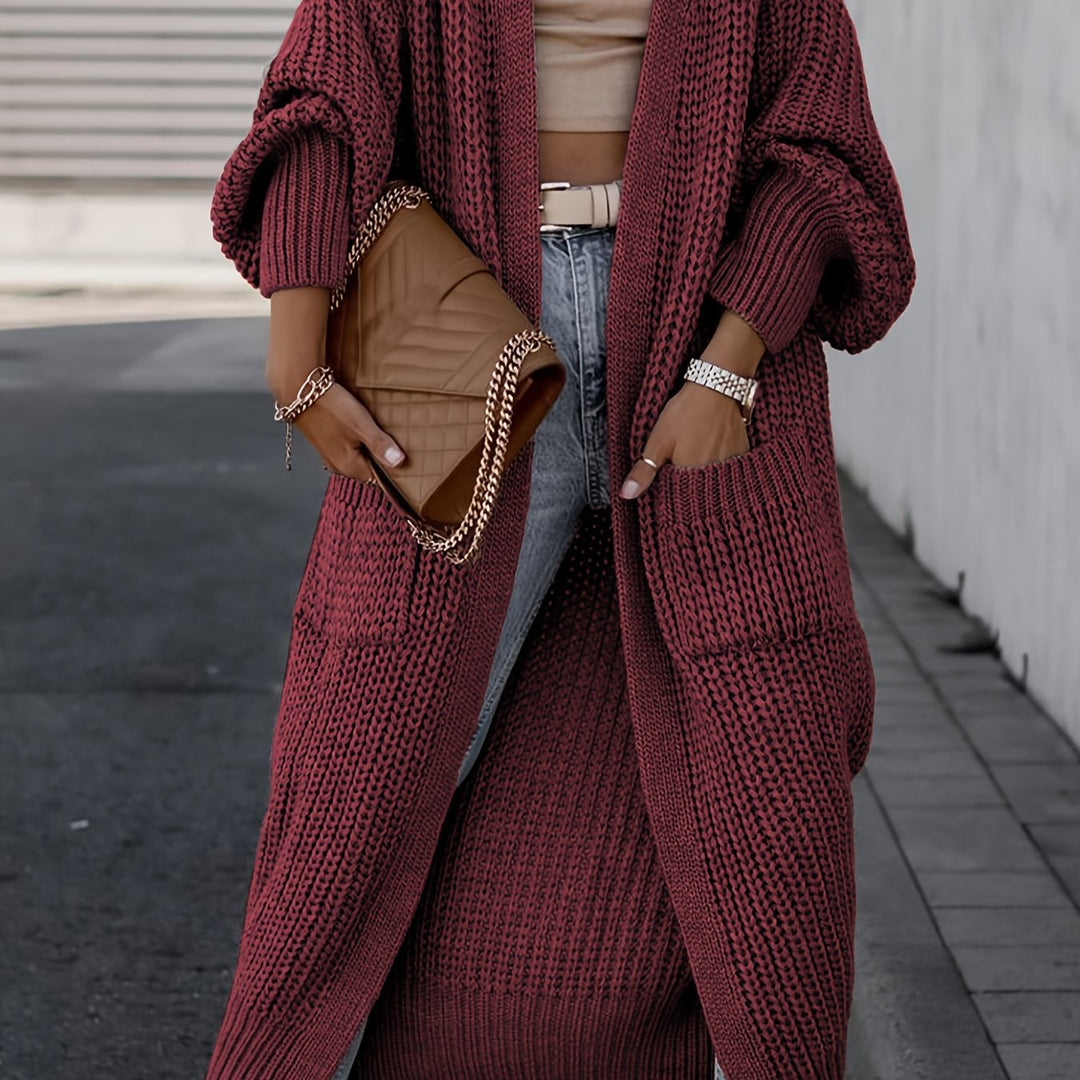 Ribbed knit cardigan with deep V-neck for women