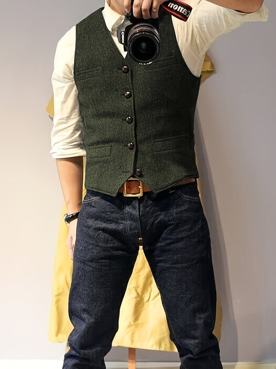 Vintage tweed western-style vest for men