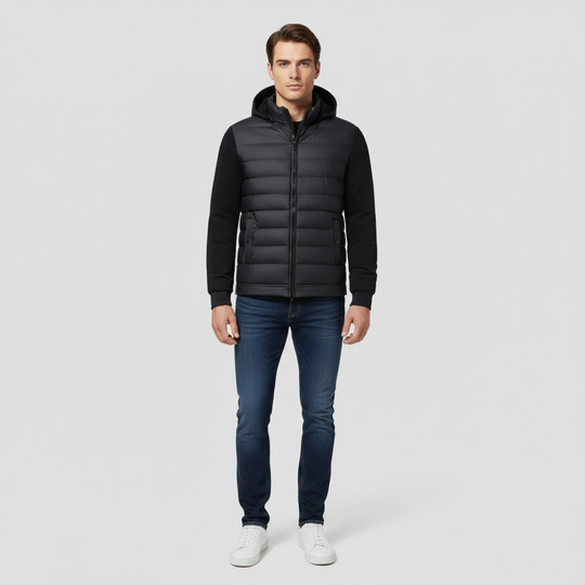 Hybrid winter jacket with hood in a modern style for men