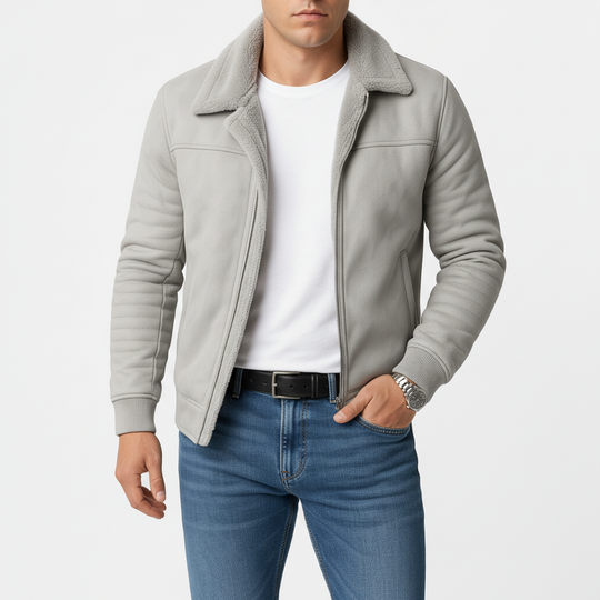 Men's winter jacket with zipper and stand-up collar 