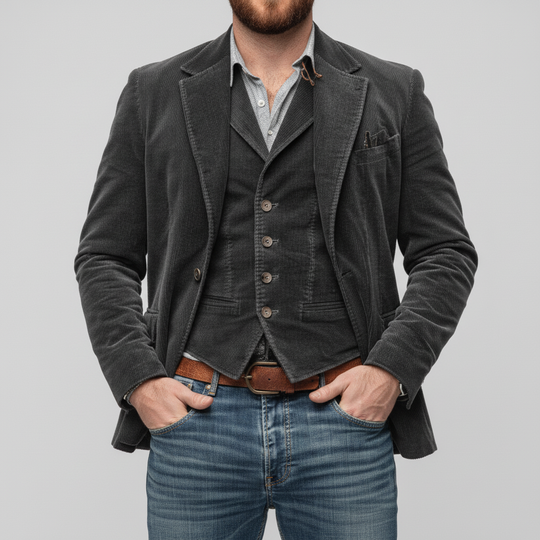 Vintage-style blazer and vest set for men