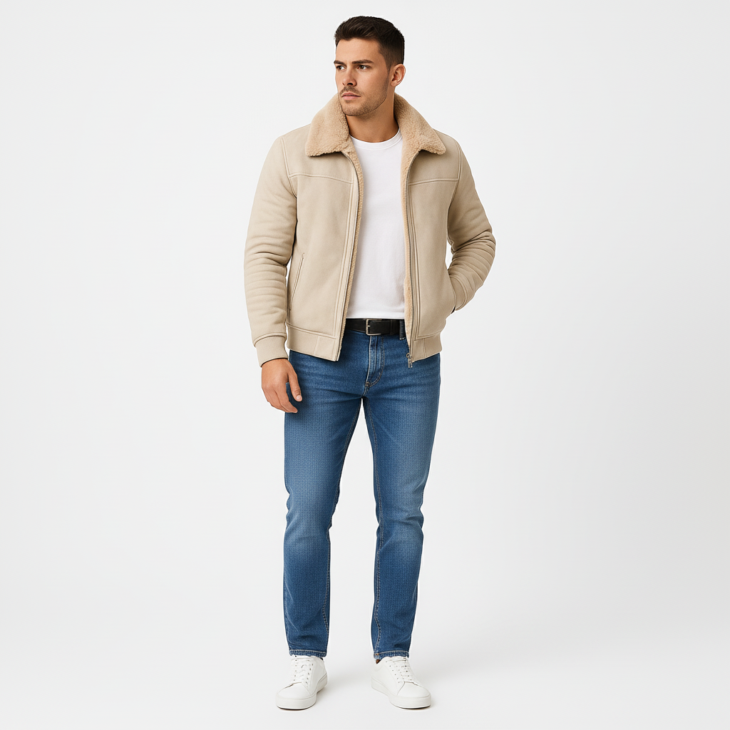 Men's winter jacket with zipper and stand-up collar 