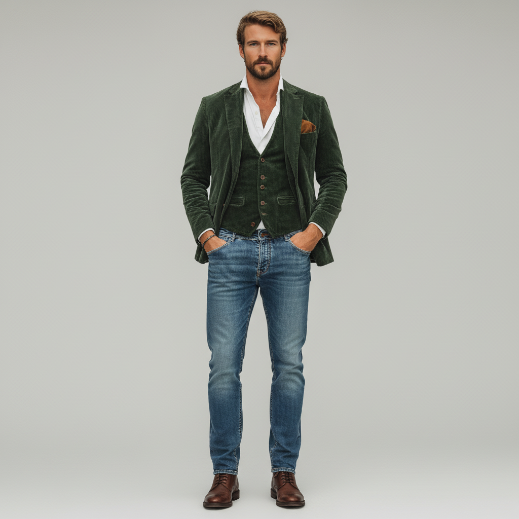 Vintage-style blazer and vest set for men