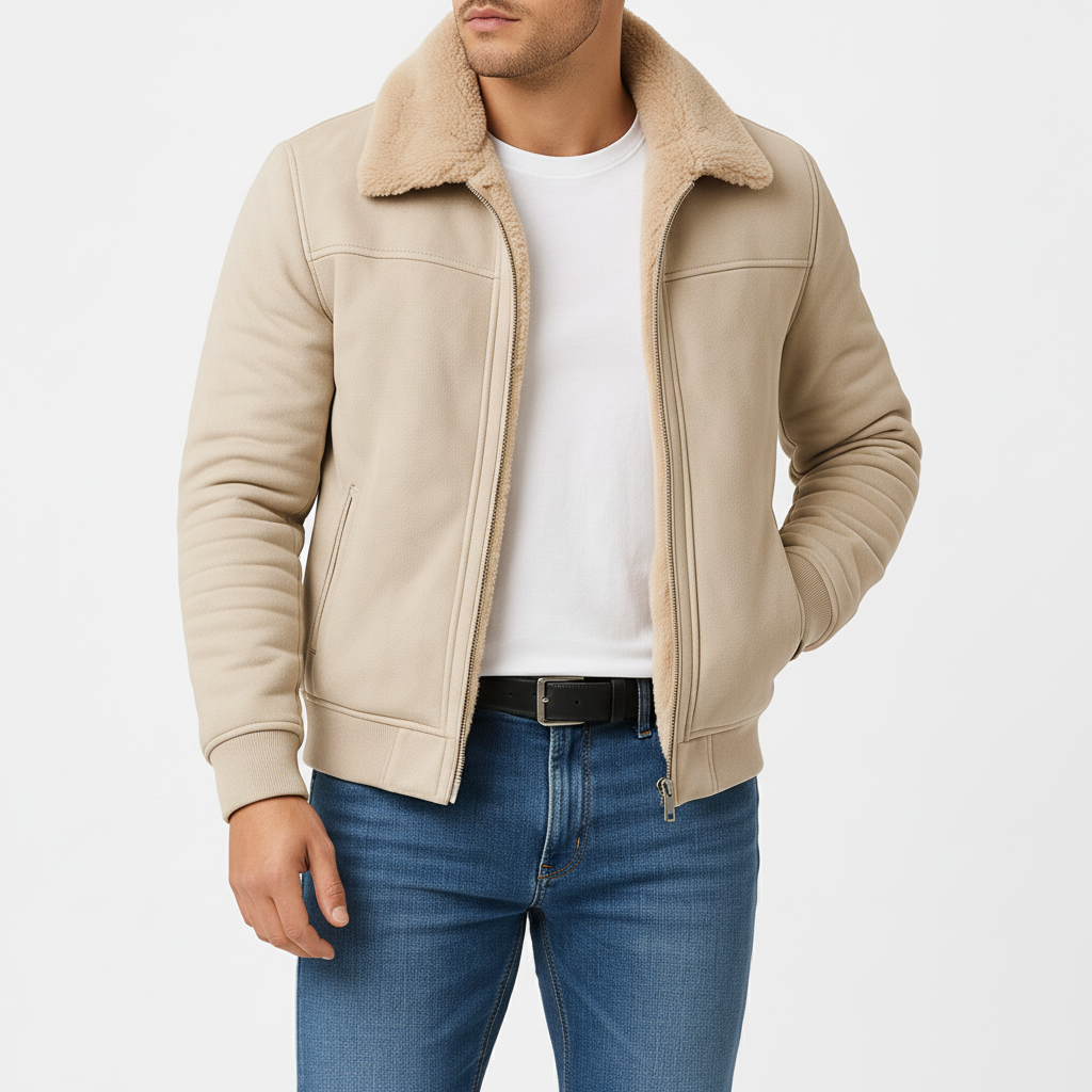 Men's winter jacket with zipper and stand-up collar 