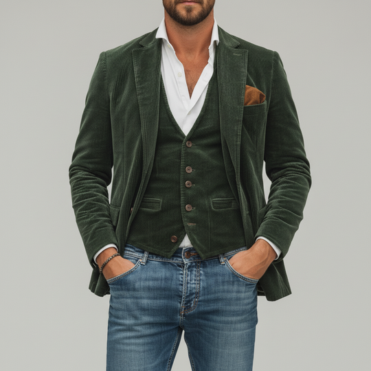 Vintage-style blazer and vest set for men