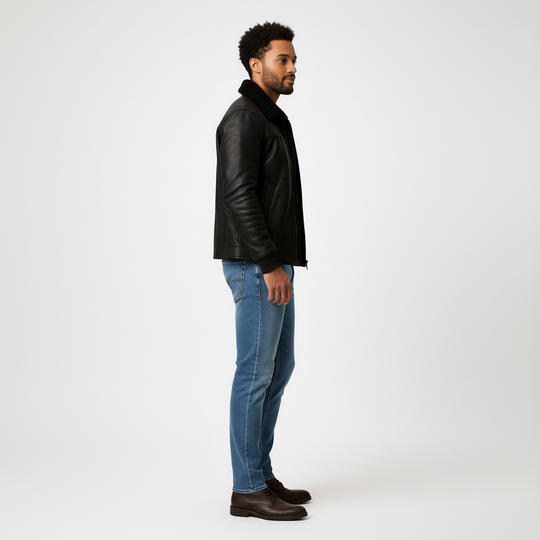 Men's winter jacket with zipper and stand-up collar 