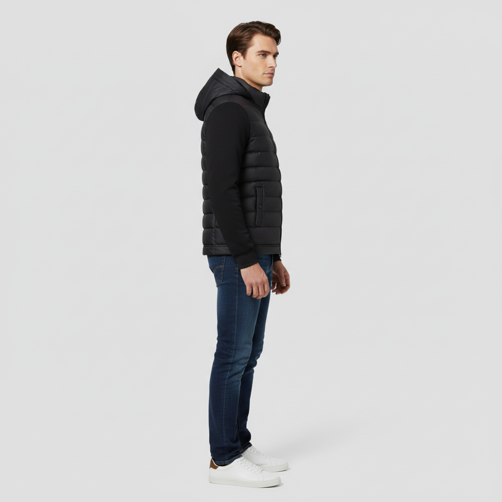 Hybrid winter jacket with hood in a modern style for men