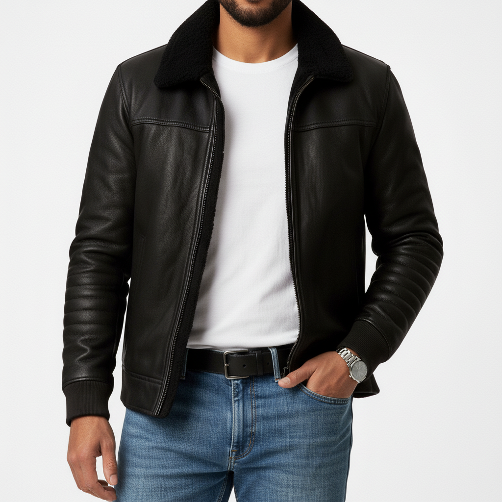 Men's winter jacket with zipper and stand-up collar 