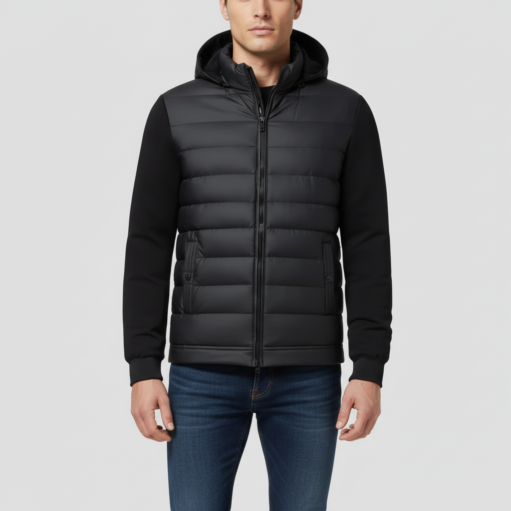 Hybrid winter jacket with hood in a modern style for men
