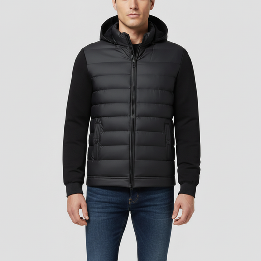 Hybrid winter jacket with hood in a modern style for men