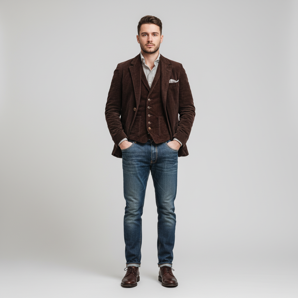 Vintage-style blazer and vest set for men