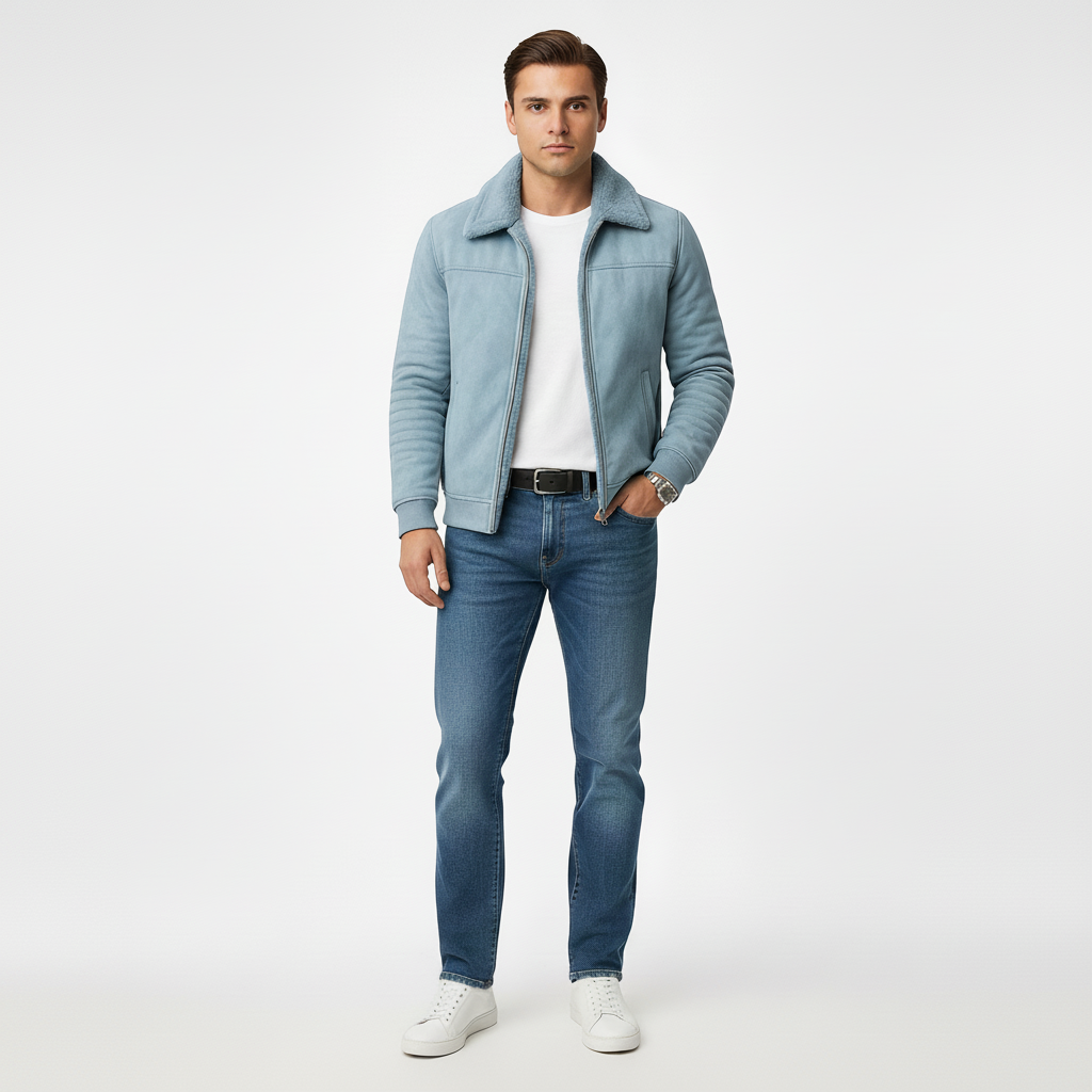 Men's winter jacket with zipper and stand-up collar 