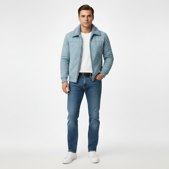 Men's winter jacket with zipper and stand-up collar 