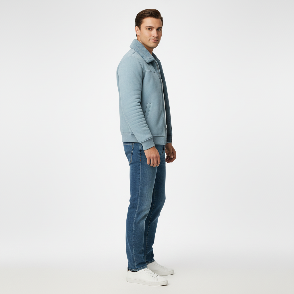 Men's winter jacket with zipper and stand-up collar 