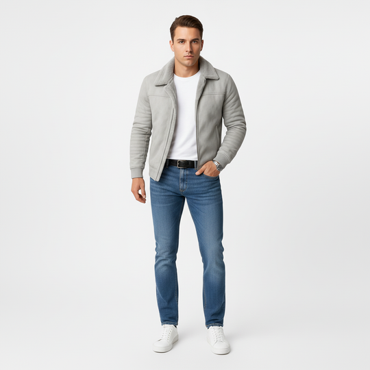 Men's winter jacket with zipper and stand-up collar 