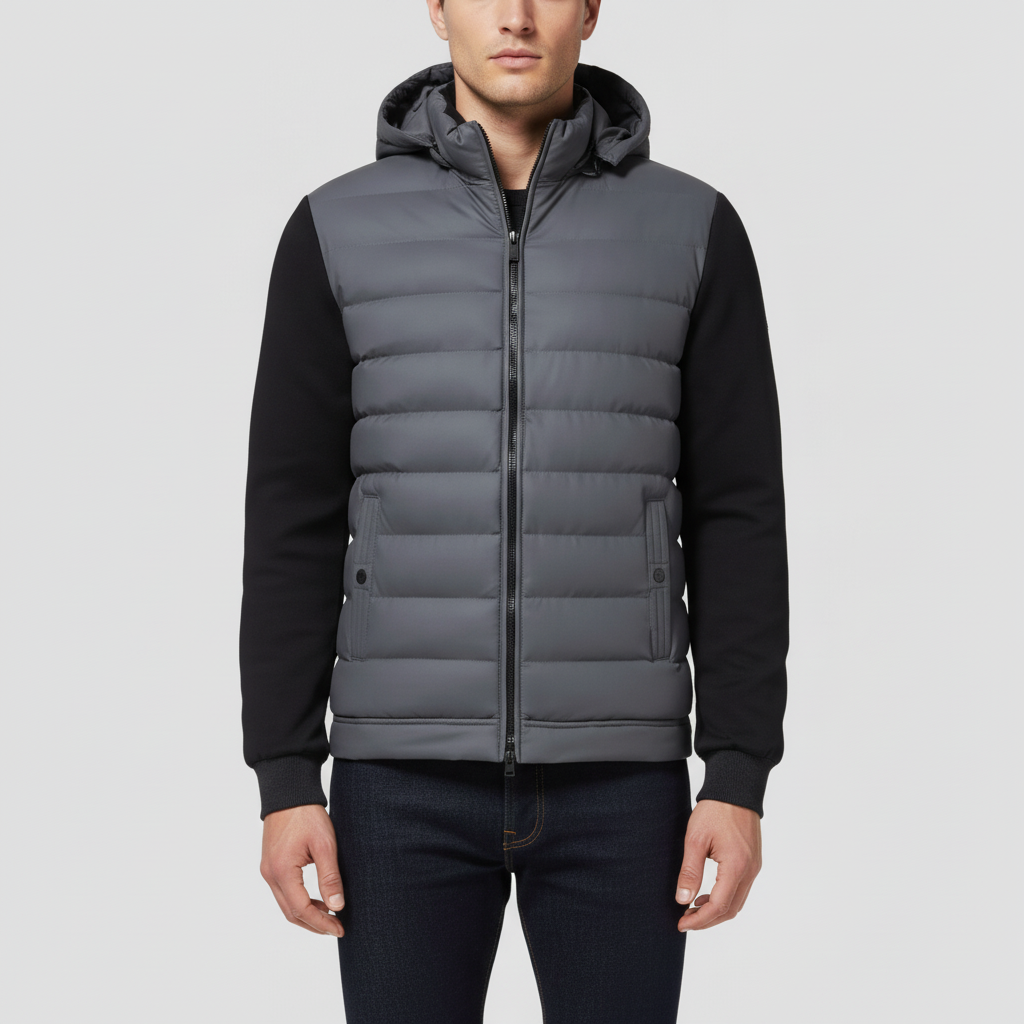 Hybrid winter jacket with hood in a modern style for men