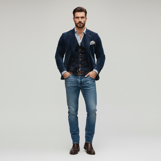 Vintage-style blazer and vest set for men