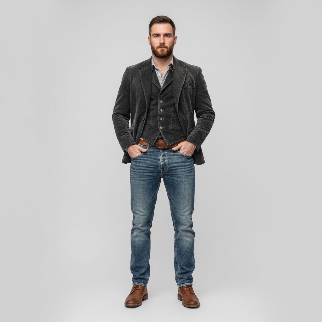 Vintage-style blazer and vest set for men
