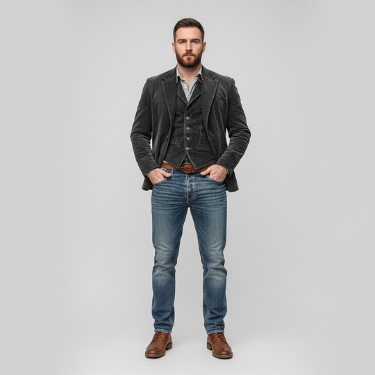 Vintage-style blazer and vest set for men