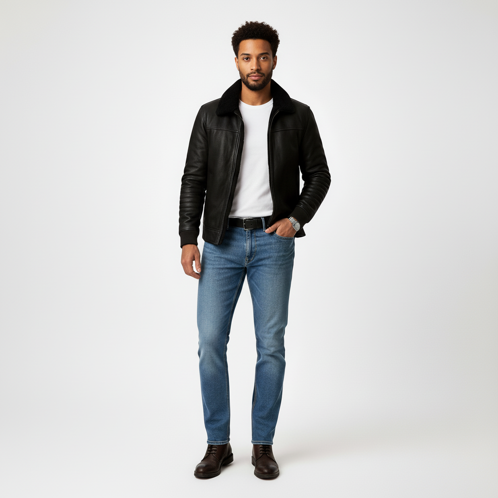 Men's winter jacket with zipper and stand-up collar 