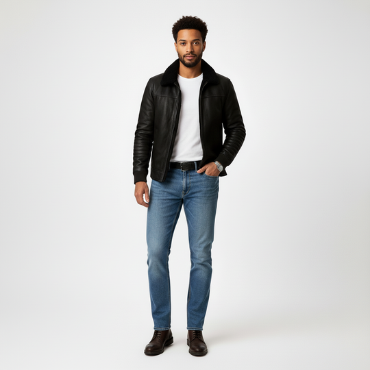 Men's winter jacket with zipper and stand-up collar 