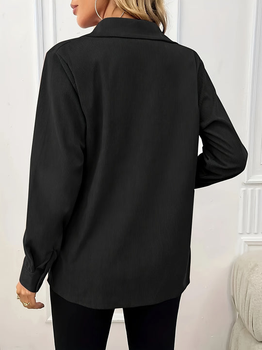 Corduroy jacket with lapel collar and patch pockets for women