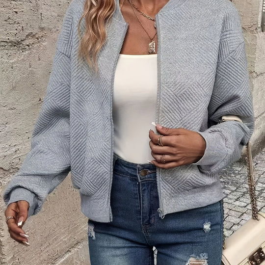 Lightweight transitional jacket with stand-up collar and zipper for women