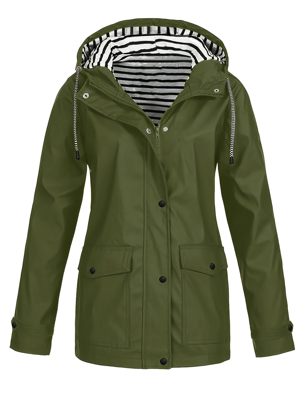 Striped jacket with hood and zipper for women