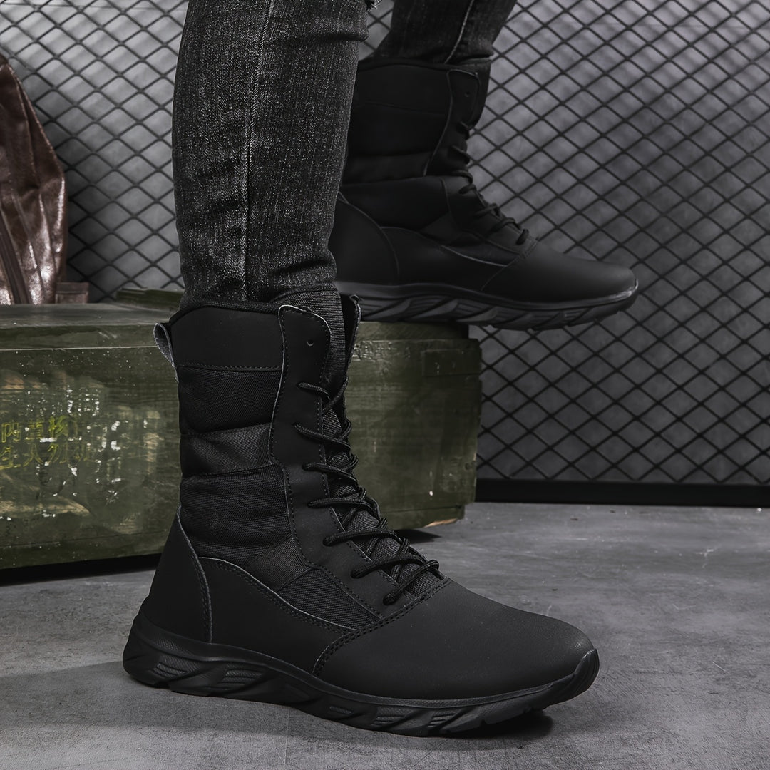 Lace-up boots with a high shaft and profiled sole for men