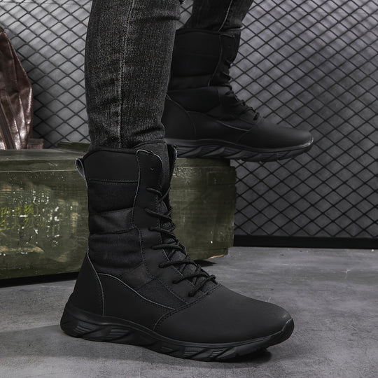 Lace-up boots with a high shaft and profiled sole for men