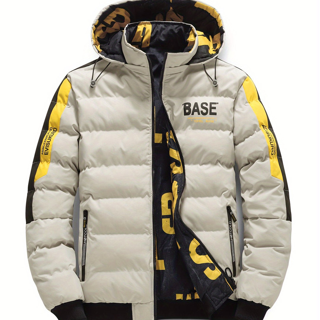 Warm puffer jacket with letter pattern for men