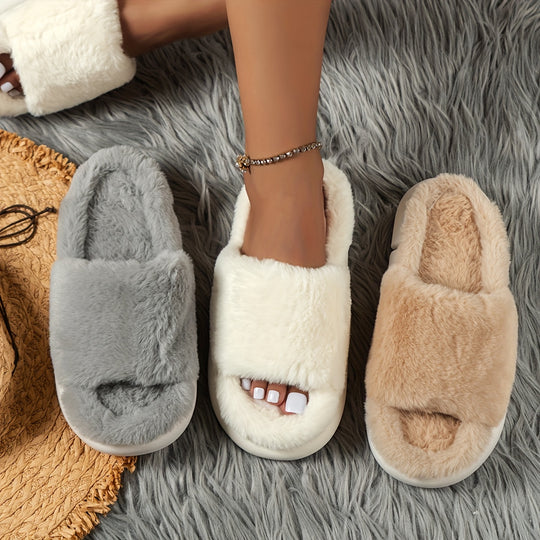 Plush slippers in a single-band design for women