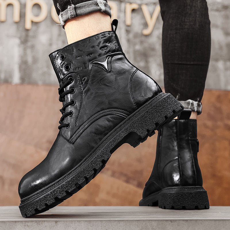 Lace-up boots with zipper and profiled sole for men