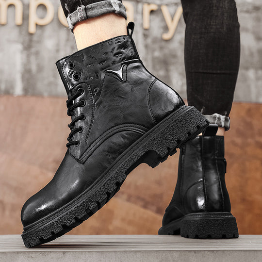 Lace-up boots with zipper and profiled sole for men