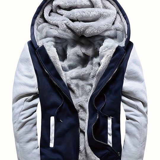 Warm camouflage fleece jacket with hood for men